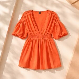 Women’s Deep V-Neck Puff Sleeve Mini Dress